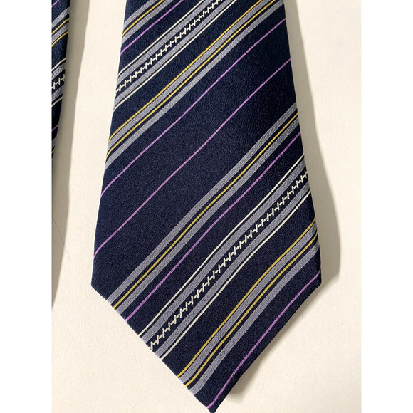 Vintage Lanvin Tie Navy Purple Striped Blue 100% Silk Necktie 3.25" W 55… - Picture 3 of 8